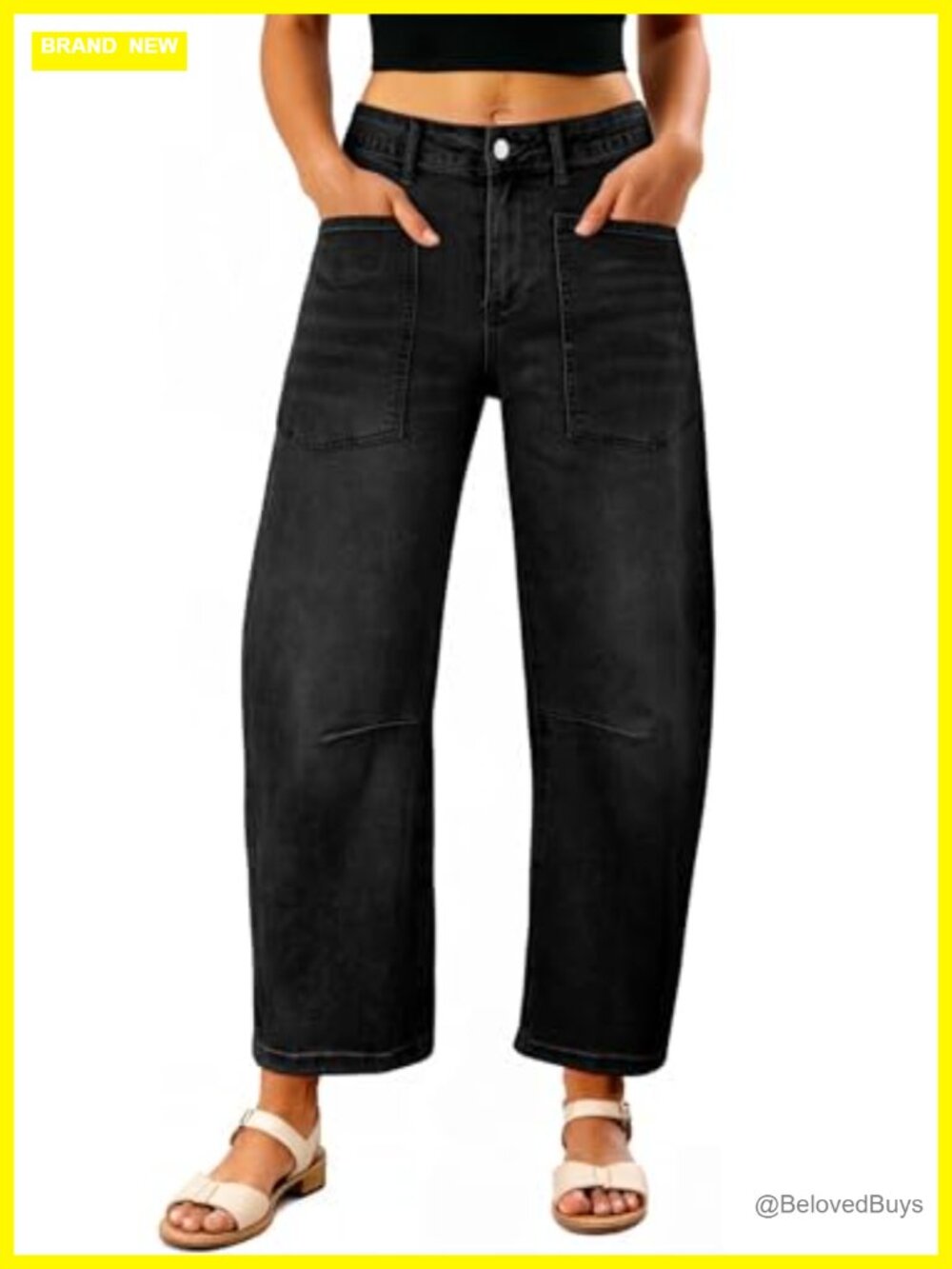 Women Baggy Stretchy Cropped Barrel Jeans Wide Leg Denim Pants
